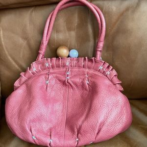 Radley London Mauve Leather Polka Dot Lining Purple and Wood Ball Closure Purse